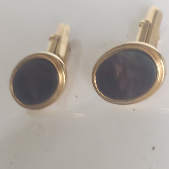 Vintage Men's Mother of Pearl inlay Gold Tone Cuff Links - Picture 2 of 5